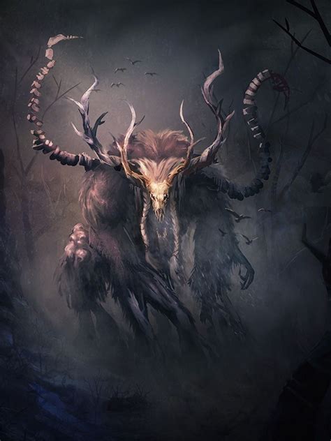 an artistic painting of a demon with horns and large, long - horned eyes