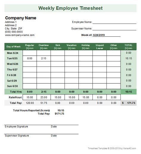 Timesheet Template - Free Simple Time Sheet for Excel