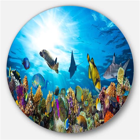 Designart 'Colorful Coral Reef with Fishes' Disc Seascape Circle Metal Wall Art - Walmart.com ...