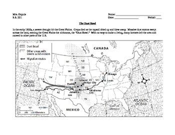 Dust Bowl map activity by Social Studies - Middle School - American History