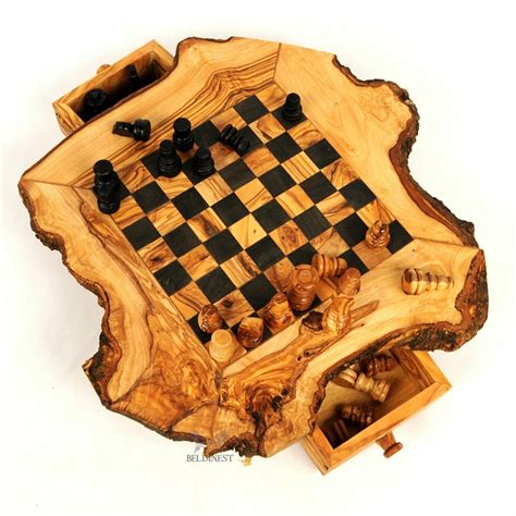 BeldiNest Olive Wood Large Chess Game Rustic Handmade- Wooden Chess Set - Vintage Chess