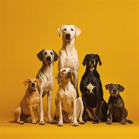 Premium Photo | Generative Art Group of Sitting Dogs on Yellow Background