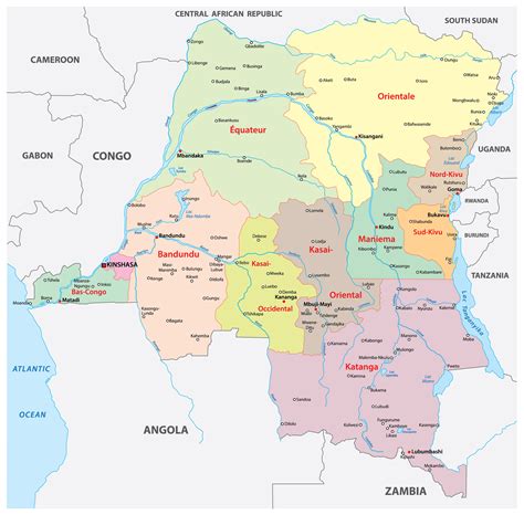 Congo Map : Democratic Republic Of The Congo Political Map With Capital Kinshasa Stock Photo ...