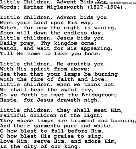 Advent Hymns, Song: Little Children, Advent Bids You, complete lyrics, and PDF