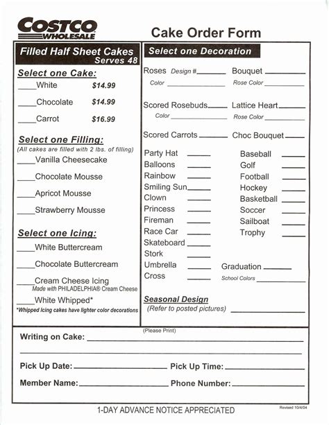 Cake order forms Templates Unique Re Costco Cakesneed some Info Cakepins