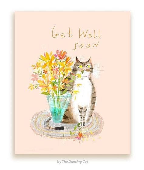 Get Well Soon Cat Card Flower Cat Funny Cat Card - Etsy | Get well soon ...