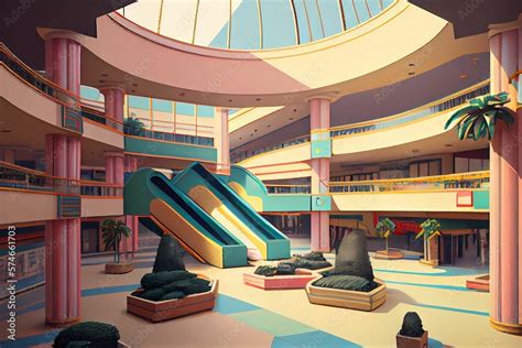 90s shopping mall liminal space, retro, vintagem, the 90's. Generative AI. Stock Illustration ...