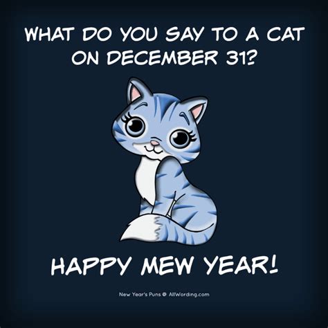 What do you say to a cat on December 31? Happy Mew Year! #newyearspuns Meowy Xmas, Meow Art ...