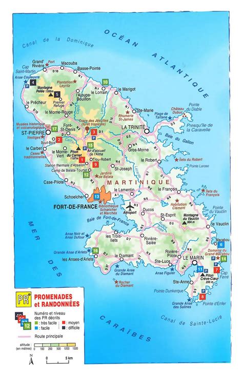 Detailed elevation map of Martinique with other marks | Martinique | North America | Mapsland ...