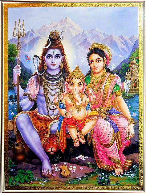 Shiva Parvati with Ganesha - Unframed Poster