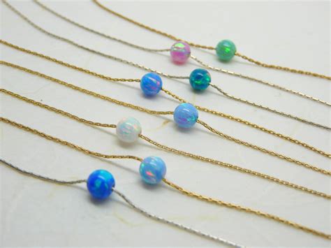 Opal Bead Necklace Opal Dot Necklace Blue Opal Necklace - Etsy