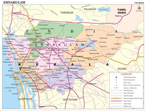 Ernakulam District Map, Kerala District Map with important places of ...