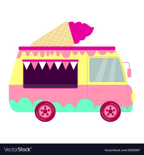 Colorful cute cartoon ice cream truck in pastel Vector Image