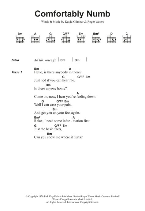 Comfortably Numb by Pink Floyd - Guitar Chords/Lyrics - Guitar Instructor