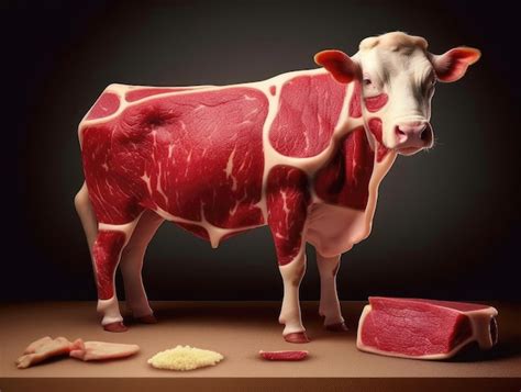 Premium Photo | Fresh raw beef in the shape of a cow and scheme of cutting cow meat for butcher shop