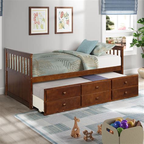 ModernLuxe Captain's Bed Twin Daybed with Trundle Bed and Storage Drawers - Walmart.com ...