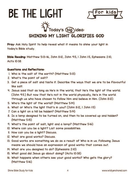 Shine Your Light Bible Study for Kids (Printable) - Wildly Anchored // Faith, Family, Homeschool