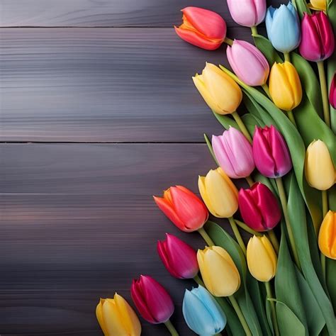 Premium Photo | Colorful tulip flowers copy space ai generative design