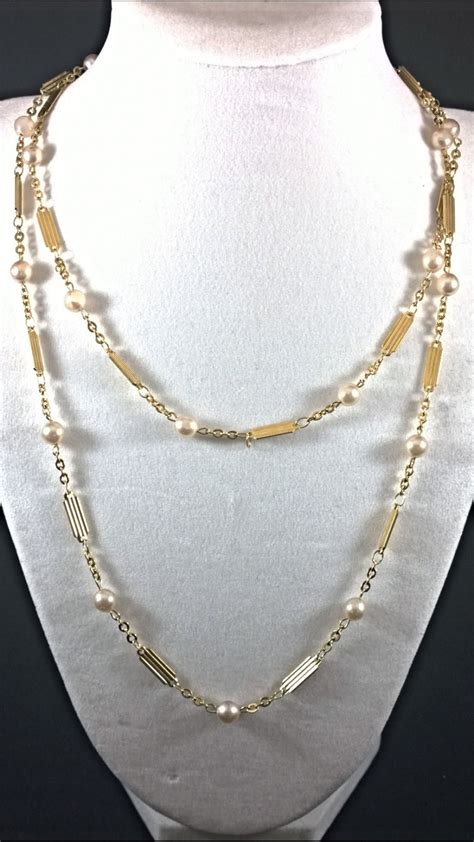 Beautiful 24-karat Gold Necklace Long With White Pearls - Etsy