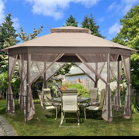 Costway 10' x 12' Octagonal Patio Gazebo Canopy Shelter Double Top W/Netting Sidewalls | Walmart ...