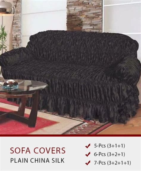 SC-112 Black Sofa Covers – Plain Silk Fabric - PerfectHome