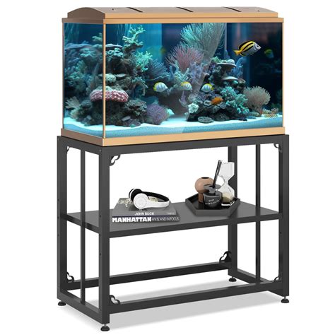 Grehitk Fish Tank Stand, 40 Gallon Aquarium Stand, Metal Aquarium Turtle Tank, Adjustable 2-tier ...