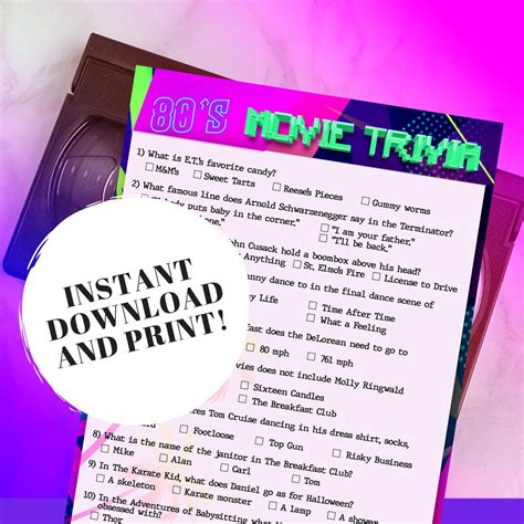 80s Movie Trivia Quiz W/ Answers Printable Trivia Game 80s - Etsy