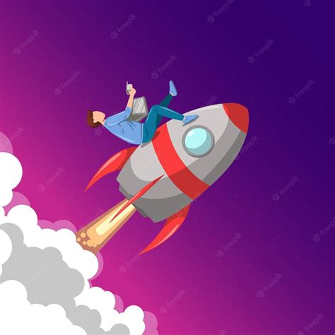 Premium Vector | Man riding a rocket launch with laptop and smartphone illustration concept ...