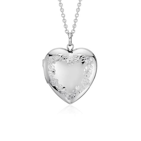 Floral Engraved Heart Locket in Sterling Silver | Blue Nile