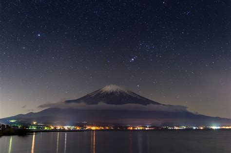 Photo Mount Fuji Japan Stars Volcano Nature Sky Night