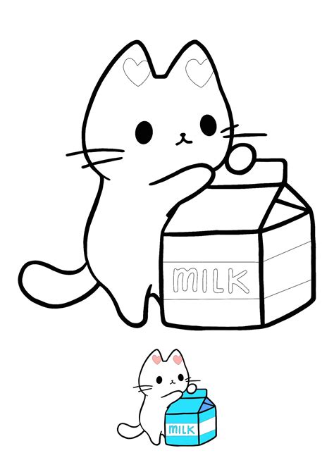 Kawaii Kitten with milk packet coloring page | Bunny coloring pages ...