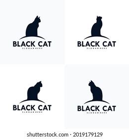 Set Black Cat Logo Design Stock Vector (Royalty Free) 2019179129 ...