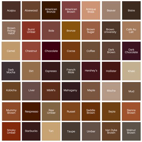 Brown Color Inspiration | Brown color palette, Brown color names, Brown color shades