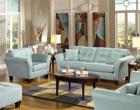 Light Blue Leather Sofa Set For Elegant Living Room Interior Decorating Ideas With Wo… | Blue ...