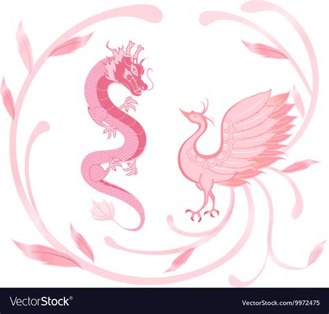 Pink Dragon and phoenix for symbolism in Chinese Vector Image