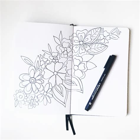 Doodle Flower Sketch Digital Download,pen And Ink Line Drawing Art ...