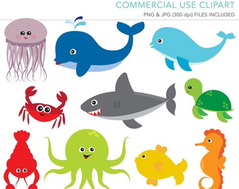 Sea Animal Clipart, Sea Animal Clip Art, Sea Creatures, Fish Clipart, Fish Clip Art - Commercial ...