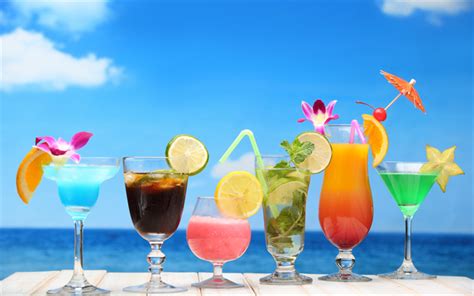 Download wallpapers Summer cocktails, summer drinks, beach, summer, sea, tropical cocktails for ...