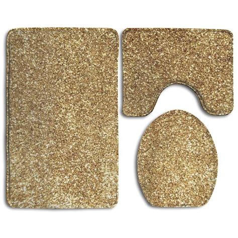 GOHAO Placer Gold Grinding 3 Piece Bathroom Rugs Set Bath Rug Contour ...