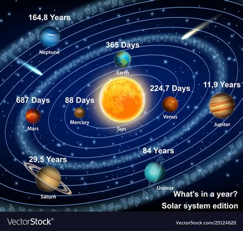 Eight solar system planets orbiting the sun diagram Vector educational poster, scientific ...