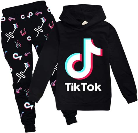 Girl TIK Tok Hoodies Pants Set Cool Sweatshirt Unisex Kids Clothes Set Trousers (Black, 11 ...