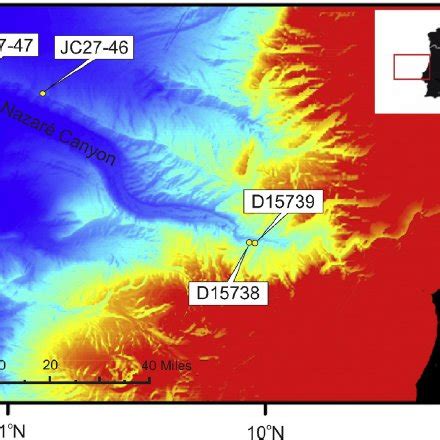 Location map of the Nazaré Canyon and the locations of canyon cores... | Download Scientific Diagram