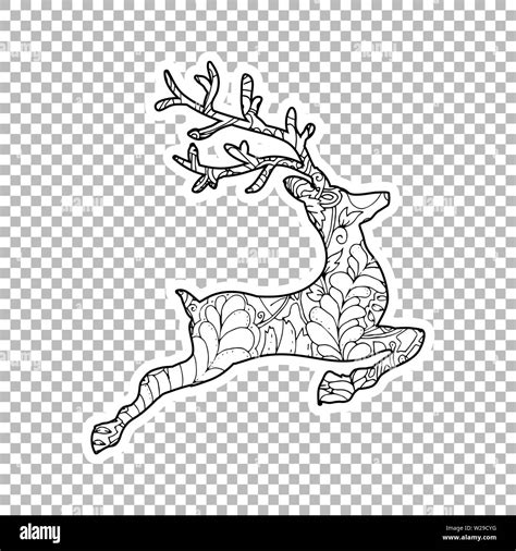 Jumping Deer Sticker vector linear illustration. Winter hand drawn ...