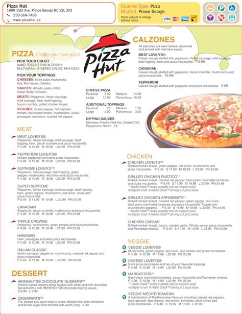 Pizza Hut Menu Printable