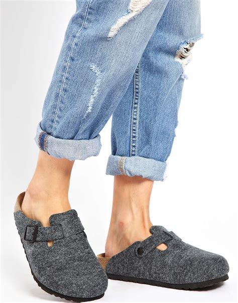 Birkenstock Boston Grey Wool Clogs in Gray - Lyst