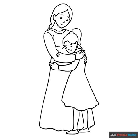 Mother Hugging a Daughter Coloring Page | Easy Drawing Guides