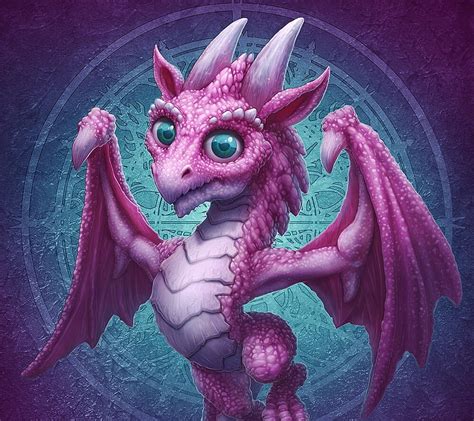 Pink baby dragon, cute, kerem beyit, fantasy, luminos, dragon, baby, pink, blue, HD wallpaper ...