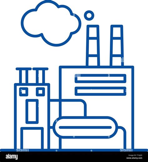 Manufacturing facility line icon concept. Manufacturing facility flat vector symbol, sign ...