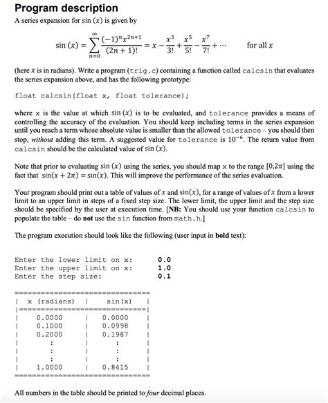 Solved Program description A series expansion for sin (x) is | Chegg.com