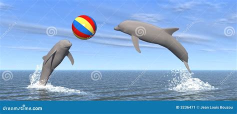 Dolphins playing with ball stock illustration. Illustration of game - 3236471